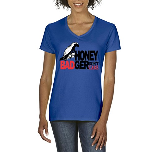 Artix Honey Badger Dont Care Women V-Neck T-Shirt Tee Medium Royal Blue