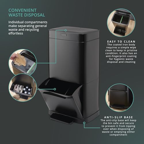 Swan Stealth Dual Recycling Sensor Bin, Retainer Ring, Iron Body, 70L, Black - Image 5