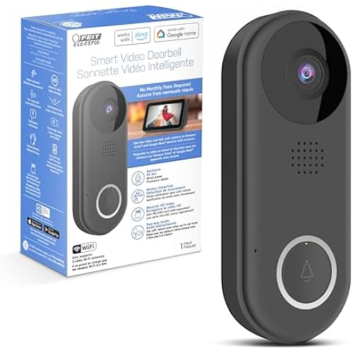 Feit Electric Doorbell Camera, 2.4 GHz WiFi, No Hub, Two-Way Audio, Motion Detection, Night Vision, 1080p HD, Micro SD Card Storage, Wireless Chime Included, Hardwired, CAM/Door/WiFi