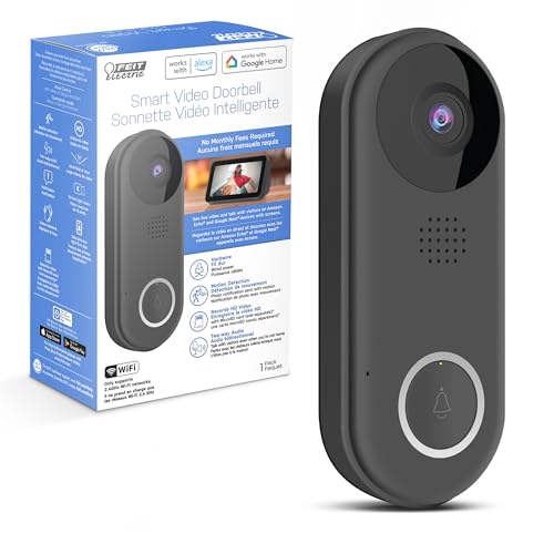Feit Electric Doorbell Camera, 2.4 GHz WiFi, No Hub, Two-Way Audio, Motion Detection, Night Vision, 1080p HD, Micro SD Card Storage, Wireless Chime Included, Hardwired, CAM/Door/WiFi by Feit Electric - Used condition - US$62.15