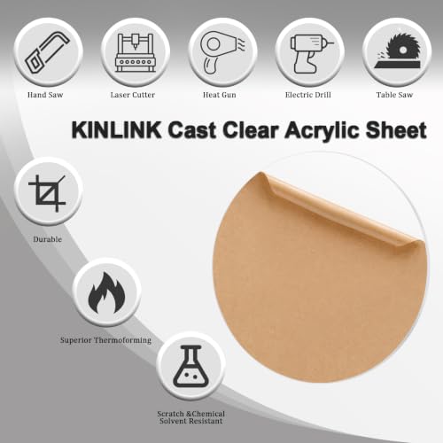 Image of KINLINK 13IN Plexiglass Sheets 1 /8 inch Thick, 3mm Clear Cast Acrylic Sheet, Plastic Board for DIY Project, Craft, Table Top, Round for Cake Discs, Acrylic Sign and Wedding Invitation 2 Pack