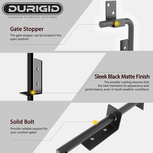 Image of 12 Inch Gate Cane Bolt Gate Ground Drop Rod, Heavy Duty Drop Rod Gate Latch for Wooden Vinyl Fence, Black Finished Cane Bolts for Gates, 1 Pack
