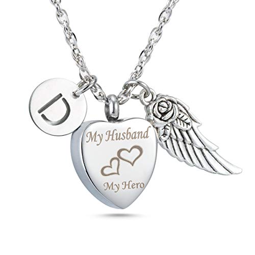GIONO Cremation Jewelry for Ashes Urn Necklace My Husband My Hero Keepsake Memorial Heart Chain