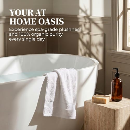 TOWELTIQUE- Organic Cotton Plush Bath Towels Pack of 6 GOTS & Oeko- TEX Certified | Premium Soft, Absorbent & Quick-Drying Towels for Bathroom, Gym, Spa & Hotel Use – White by TOWELTIQUE - Used condition - Image 8