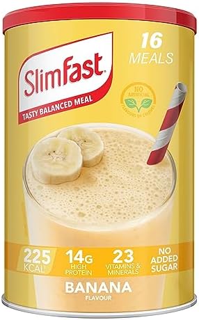 SlimFast Meal Replacement Shake for Weight Loss & Balanced Diet, Vitamins and Minerals, Low Calorie, High Protein, Banana Flavour, 16 servings, 584 g, Packaging May Vary
