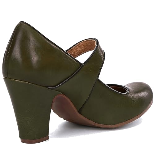 Image of SHODENSE Women Vintage Chunky High Heel Mary Jane Shoes Round Closed Toe Ankle Strap Dress Sandals 3 inch Block Heels Mary Jane Lolita Pumps Two-Toned Patchwork Buckle Office Lady Wedding Retro 4-11 M US
