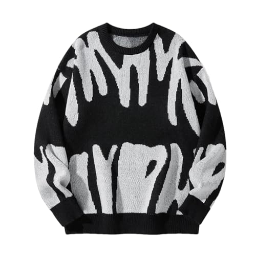 Men's Long Sleeve O-Neck Sweater Thick Men Casual Contrast Color Knit Pullover