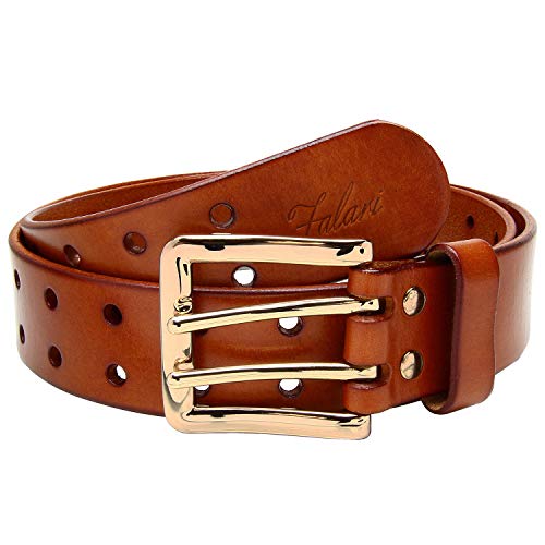 Falari Men's 38mm Double Holes Belt (Light Brown, Gold Buckle) 9004-LBN-M