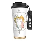 コーヒーカップ タンブラー アナと雪の女王 (5) 魔法瓶 水筒 ステンレス製 コンビニカップ 蓋付き ストロー付き 直飲み 保冷 保温 車用 500ml Black