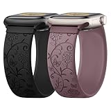Sport Leopard Floral Engraved Solo Loop for Apple Watch Band 40mm 41mm 38mm 44mm 42mm 45mm 49mm Women, Cute Flower Cheetah Pattern Stretchy Silicone Straps Wristbands for iWatch Series 9 8 7 6 5 4 3 2