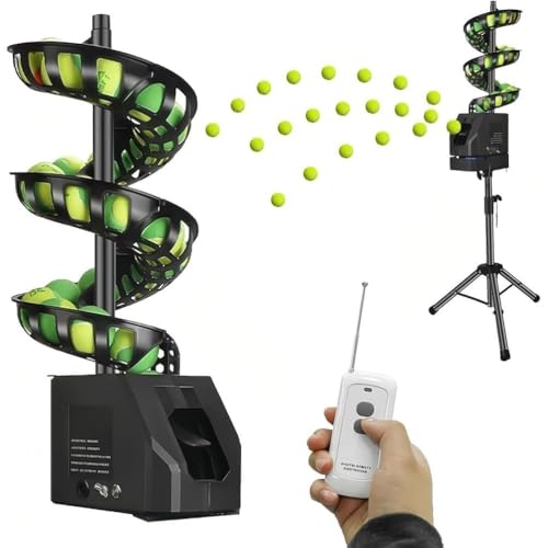Tennis Ball Tosser with Remote Control, Portable Automatic Serving Machine, 33-Ball Capacity Adjustable Height 60-105cm, 5200mAh Rechargeable, Pickleball Compatible