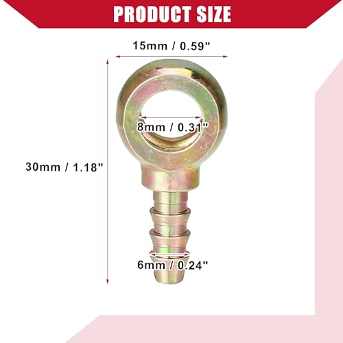 Hihaha Banjo Bolt Hose Barb Fitting/Inner Brake Fuel Line Fitting Adapter for Car Motorcycle/Durable Metal 8mm ID 6mm OD / 4 Pcs Bronze Tone