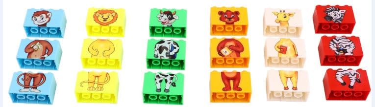 Image of Negi Play Blocks Mix & Match Animals for Kids 6 Buildale Animals Block Puzzles Includes Zebra, Bear, Giraffe, Monkey, and Cow Development of Brain Thinking Ability for Kids 18Pcs Building Block.