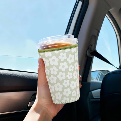 Image of Reusable Insulated Sleeve for Iced Coffee Cup, 3-Pack Coffee Neoprene Drink Sleeve for Cold & Hot Drinks, Beverage Holder for Iced Coffee (Sage Florals)