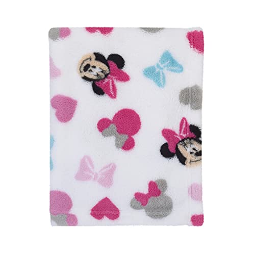 Image of Disney Minnie Mouse Plush Pink, White, Aqua Baby Blanket