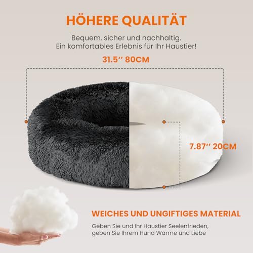 XKISS hundebett flauschig [mit waschbarem Bezug] original-[M，80cm，Dunkelgrau] Hundebett Fluffy,Flauschiges Hundebett für große,mittelgroße & kleine Hunden, hundebett waschbar,hundekörbchen.……