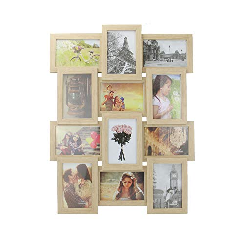 12 Photo Frame | 6x4 Multi Picture Display | Natural Wood Effect Collage Frame | Wall-Mounted Picture Frame | M&W