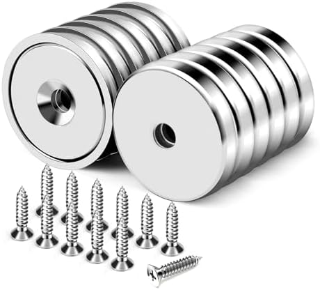 DIYMAG Heavy Duty Magnets,60LBS Strong Rare Earth Neodymium Round Base Cup Magnetic with Countersunk Hole and Stainless Screws for Refrigerator,Office,Craft,Etc-Dia 0.98 Inch-Pack of 12