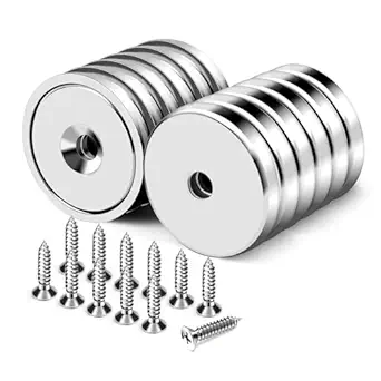 DIYMAG Heavy Duty Magnets,60LBS Strong Rare Earth Neodymium Round Base Cup Magnetic with Countersunk Hole and Stainless Screws for Refrigerator,Office,Craft,Etc-Dia 0.98 Inch-Pack of 12