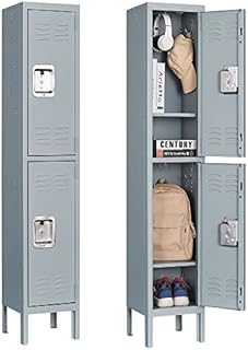 Letaya Storage Locker with Lock Door,Metal Storage Cabinet 4 Tier with Hook for Employees, School,Gym, Home,Office(2 Door-Gray)