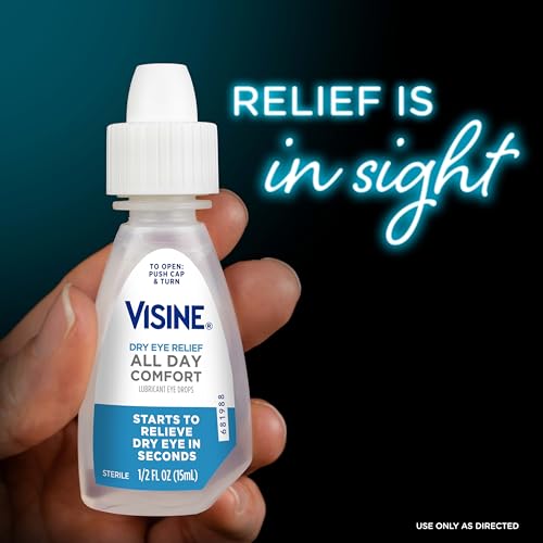 Visine Dry Eye Relief All Day Comfort Lubricant Eye Drops for Up to 10 Hours of Comfort, Dry Eye Drops with Polyethylene Glycol, 0.5 fl. oz