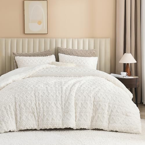 Image of Andency Fluffy Sherpa Queen Comforter Set, White Fleece Soft Bedding Set