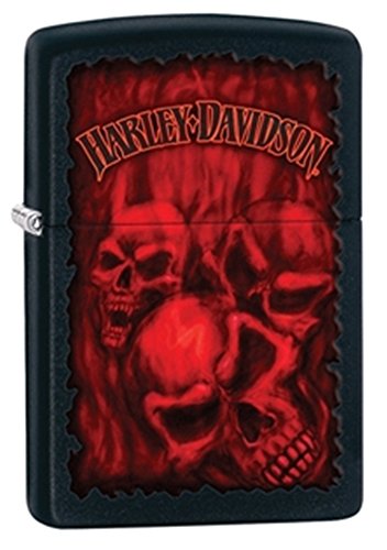 Zippo Harley-Davidson Black Matte Lighter with Skulls