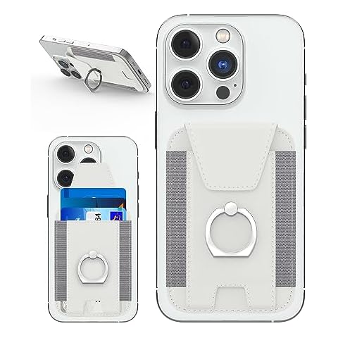Amzone Magnetic Wallet with Card Holder, Compatible with Mag-Safe Wallet, Leather Card Holder, Wallet with Phone Ring for iPhone 15/14/13/12 Series, 7 Cards Holder (White) Cover