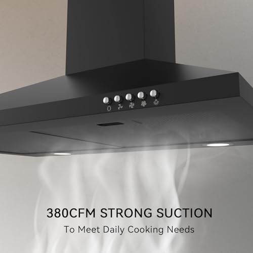 Image of Hermitlux 30 inch Wall Mount Range Hood, Vent Hood for Kitchen with Charcoal Filter, Ducted /Ductless Convertible，Black