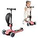 BremToy Kinder Roller, Tretroller mit LED-Rädern, Kinderscooter mit abnehmbarem Sitz und höhenverstellbarem Lenkergriff, Faltbarer Kickscooter für Kinder von 1-14 Jahren, Rosa