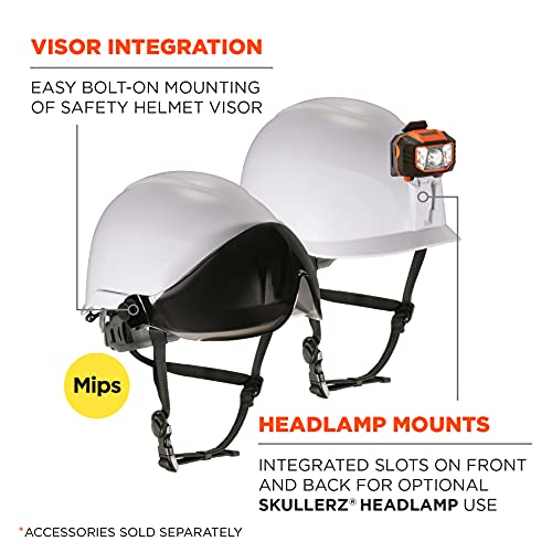 Ergodyne Skullerz 8974 Mips Safety Helmet, Climbing Style, Construction Class E Hard Hat, Angled Impact Protection White Medium #TOP4