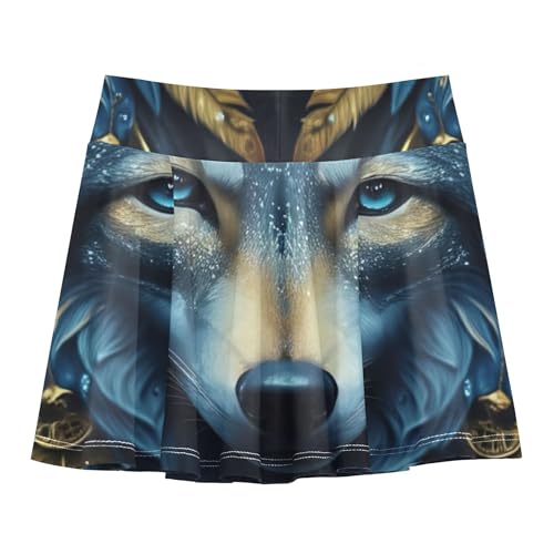 Girls' Shorts Athletic Skorts Toddlers Tennis Skirts Fun Cute Pleated Mystical Blue Wolf Face Celestial 3t2