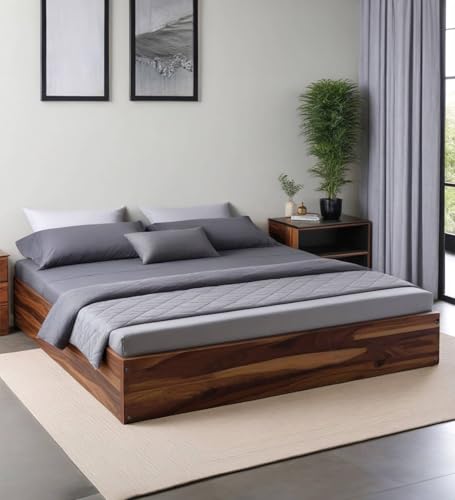 Image of Mintwud Pepperfry Maya Queen Size Bed with Box Storage | Engineered Wood | Vintage Sheesham Finish | Sturdy & Elegant | Spacious Storage for a Clutter-Free Bedroom