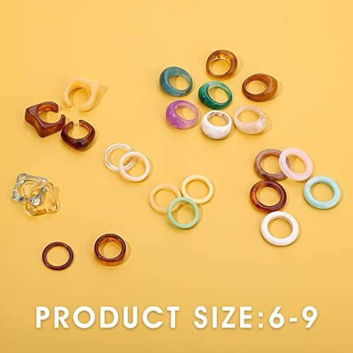 24Pcs Retro Resin Rings Chunky Acrylic Rings Set Colorful Finger Ring Set Transparent Plastic Rings Jewelry for Women and Girls