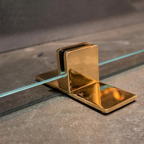 Image of AMS Fireplace | Manhattan Modern Freestanding Frameless Clear Glass Fireplace Screen with Golden Brass Feet Base (Small Size: 36 inch W X 26 inch H)