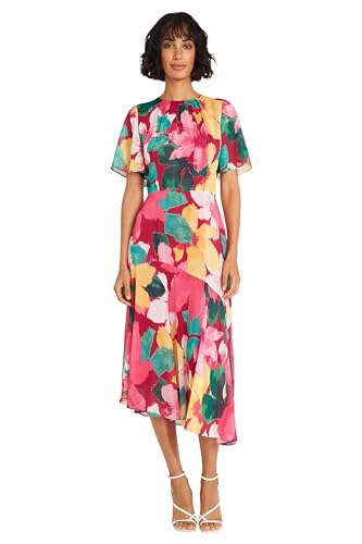 Image of Maggy London Women's Maggy London Women's Dresses Short Flutter Sleeve Fit and Flare Dress with Asymmetric Hem Tier