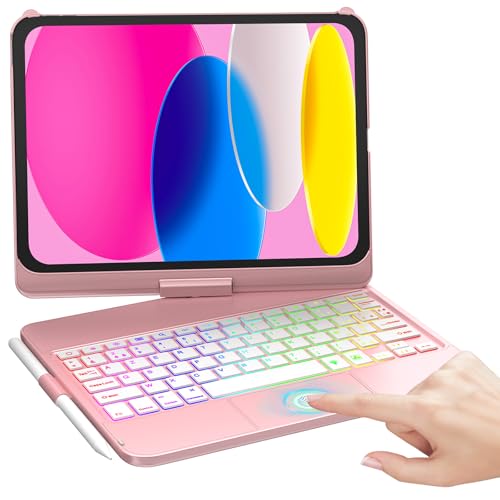 MMK Clavier pour iPad 11/10ème Génération (11 Pouces A16 2025/10.9 Pouces 2022), Èclairage Coloré à 7 Couleurs & Réveil/Veille Automatique, Smart...