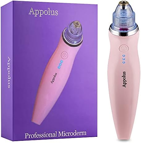 Microdermabrasion Machine - Appolus Premium Diamond Microdermabrasion Device For Flawless Glowing Skin - 2 Diamond Tips - 5 Heads - Anti-Aging Skin Tightening Tool - Pores Lines Wrinkles Minimizer-Pink