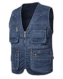 Oralidera Hombre Chaleco Tipo Safari Multibolsillos Chaleco Exterior de Algodón Chaleco de Pesca Acampa Fotografía Chaquetas sin Mangas 4XL azul vaquero