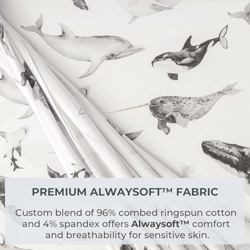 Image of Pobibaby Premium Twin Full Sheets Sets, Kids Double Bed Sheets in Cotton Blend | Ultra-Soft Woodland Camping Print with Fitted Sheet, Flat Sheet & Pillowcases (Twin Seaside Whale)
