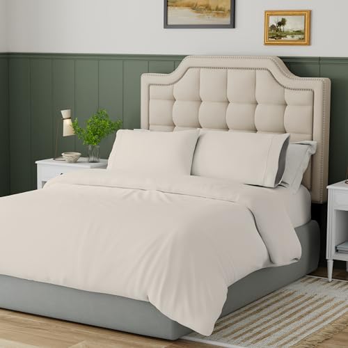 Purity Home Organic 100% Cotton Super King Duvet Cover Set Ivory 260x220 cm, 3 Pieces Bedding, Crisp & Comfy