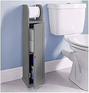 Grey Wood Free Standing Toilet Paper Roll Holder Bathroom Storage Cabinet