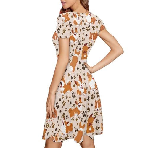 Image of HUGS IDEA Womens Puffy Swing Midi Dress Round Neck Short Sleeve Party A-Line Dresses