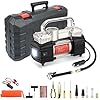 GSPSCN 6X Faster Inflation Portable Air Compressor Pump Dual Cylinder Heavy Duty Tire Inflator with LED Light,150 PSI 12V Air Pump with Tire Repair Kit and Toolbox for Auto,SUV,Truck tires etc