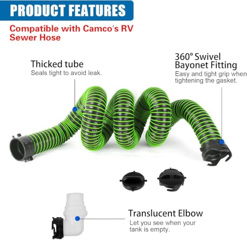 Image of 20FT RV Sewer Hose with Bayonet Fittings and 4-in-1 Adapter Elbow