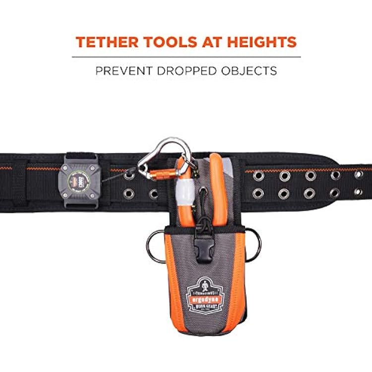 Ergodyne Squids 3002 Retractable Tool Lanyard with Locking Carabiner, Straps to Attach to Belt or Harness, Gray, Standard