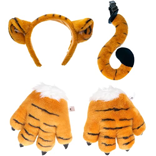 Déguisement de tigre en peluche avec serre-tête oreilles et queue pour cosplay enfant