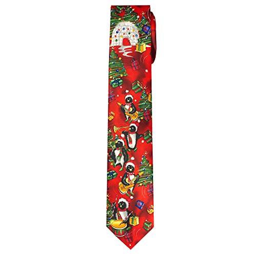 Jerry Garcia Official Men's Merry Christmas Collection Red Drummers Artwork Penguins Band Igloo Regular Length Neck Tie, Regular - 58 Inch #TOP18