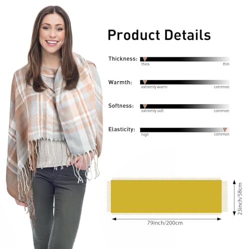 YSense Women's Long Plaid Blanket Scarf Chunky Oversized Winter Fall Warm Big Tartan Scarves Wrap Shawl Ladies Gifts