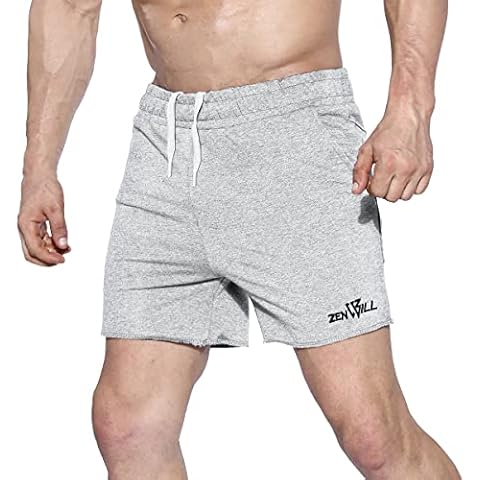 ZENWILL Men's Bodybuilding Gym Shorts Running Training Shorts with Zip Pockets (M,Light Grey) Cover